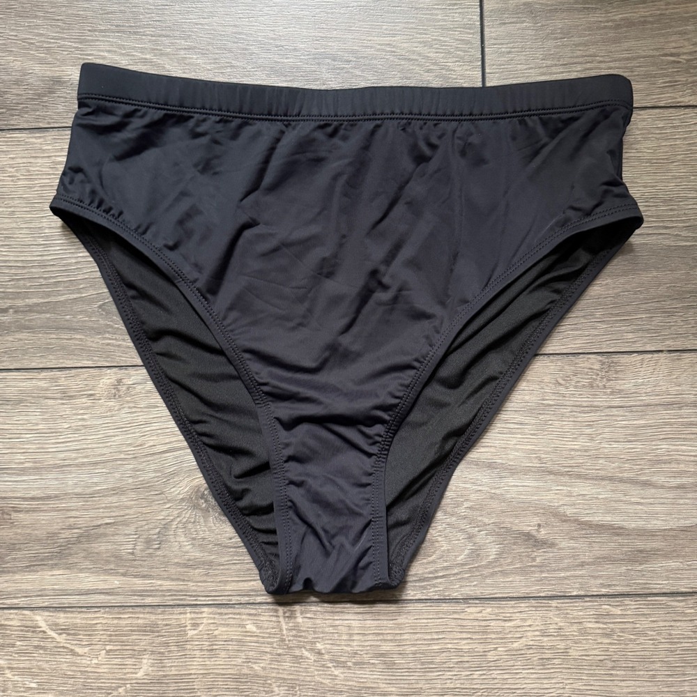 Womens Solid‎ Black High Waisted Bikini Bottoms Swim Size L New Without Tags